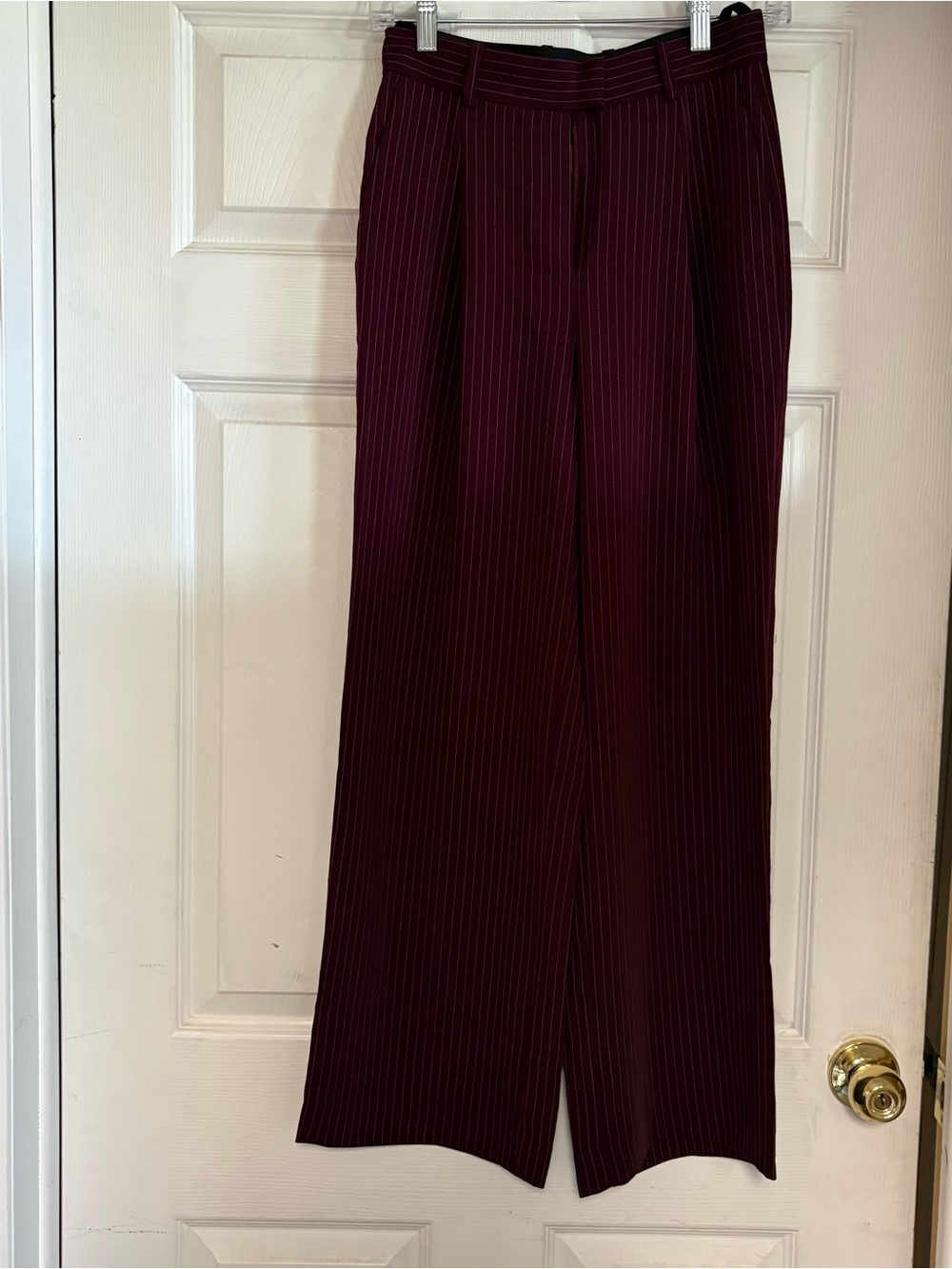 Babaton Pinstripe Trousers in Burgundy